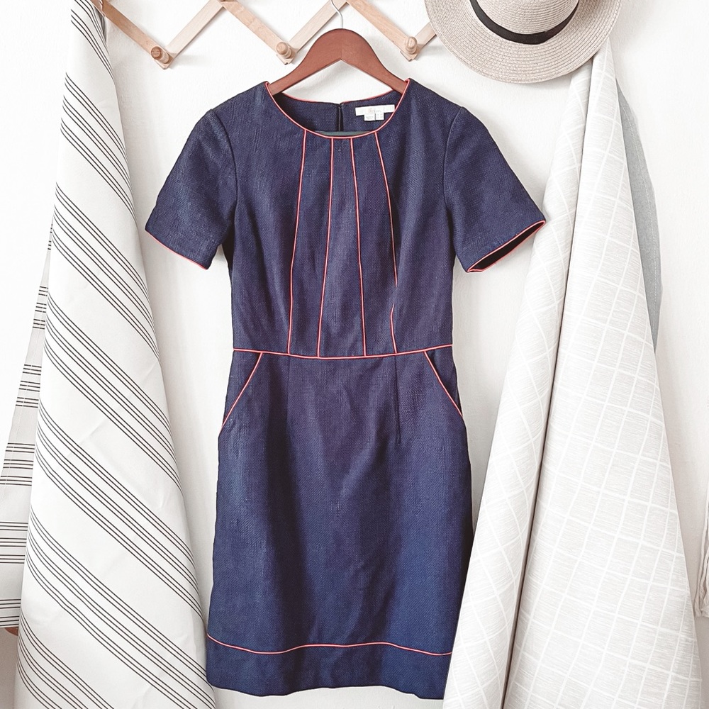 Boden Navy Blue Red Piping Sheath Dress